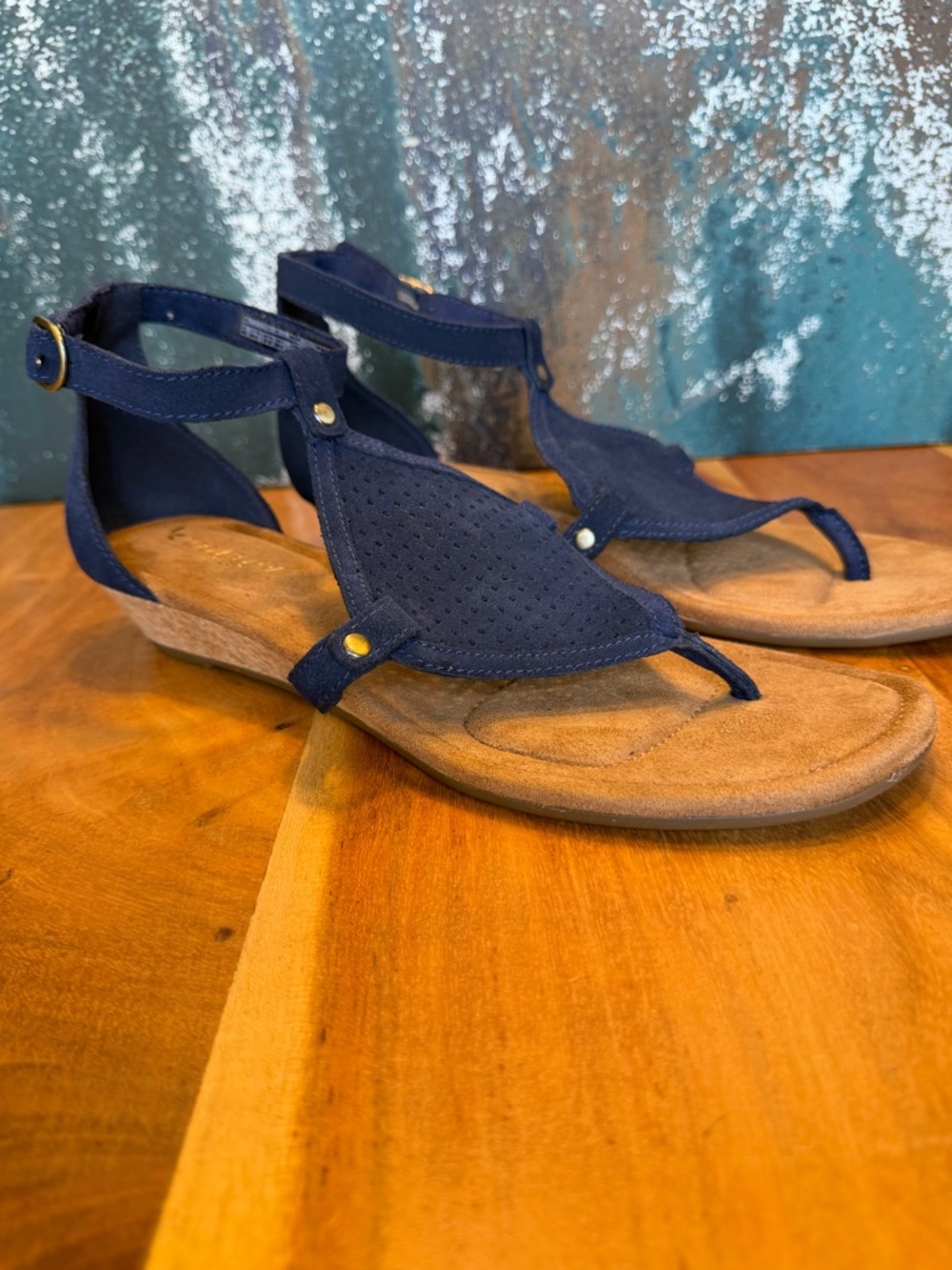 Koolaburra By UGG Coastal Chic Navy Leather Cork Wedge Sandals (EUC)